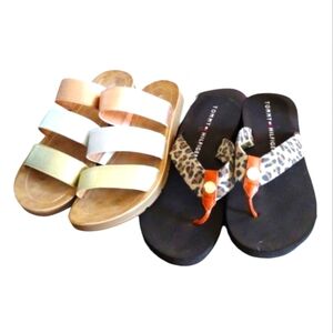 Tommy Hilfiger Leopard Print Flip-Flops & Corkys Dafne Sandals Size 8 Medium